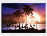 Deko-Leinwand Sonnenuntergang hinter Palmen