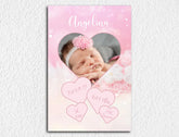 Personalisierte Leinwand für neugeborene Mädchen mit Geburtsdaten Rosa Herzen und Wunschbild