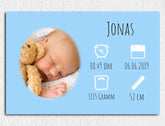 Personalisierte Leinwand mit Wunschbild und Geburtsdaten für Jungen