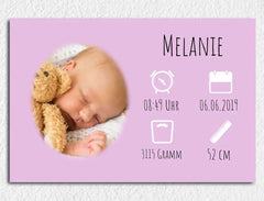 Personalisierte Leinwand mit Wunschbild und Geburtsdaten für Mädchen