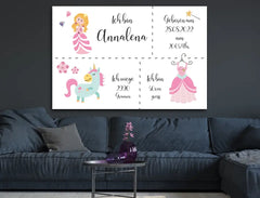 Personalisierte Leinwand neugeborene Mädchen mit Geburtsdaten und Name Prinzessin blonde Haare