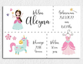 Personalisierte Leinwand neugeborene Mädchen mit Geburtsdaten und Name Prinzessin braune Haare