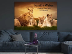 Personalisierte Leinwand Familie Löwenrudel mit Namen