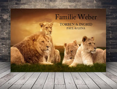 Personalisierte Leinwand Familie Löwenrudel mit Namen