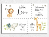 Personalisierte Leinwand neugeborene Jungen mit Geburtsdaten und Name Safari