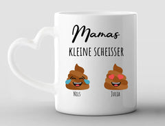 Personalisierte Tasse Herzhenkel Mamas zwei kleine Scheisser mit Namen
