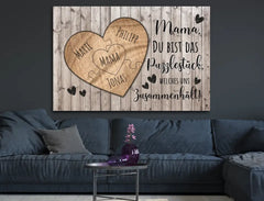 Personalisierte Leinwand Herz Puzzel aus Holz für Mama mit Namen