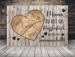 Personalisierte Leinwand Herz Puzzel aus Holz für Mama mit Namen