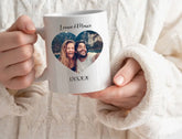 Personalisierte Tasse eigenes Foto in Herzform mit Name und Datum