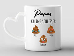 Personalisierte Tasse Herzhenkel Papas drei kleine Scheisser mit Namen