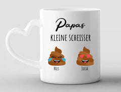 Personalisierte Tasse Herzhenkel Papas zwei kleine Scheisser mit Namen