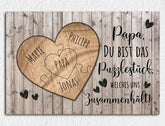 Personalisierte Leinwand Herz Puzzel aus Holz für Papa mit Namen