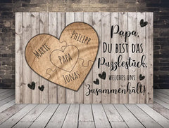 Personalisierte Leinwand Herz Puzzel aus Holz für Papa mit Namen