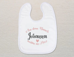 Personalisiertes Baby-Lätzchen | Aus dem Bauch direkt ins Herz für Mädchen