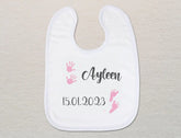Personalisiertes Baby-Lätzchen | Hand -und Fußabdrücke für Mädchen