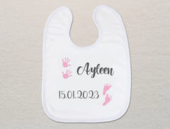 Personalisiertes Baby-Lätzchen | Hand -und Fußabdrücke für Mädchen