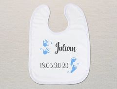 Personalisiertes Baby-Lätzchen | Hand -und Fußabdrücke für Jungs