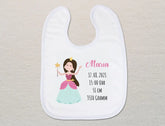 Personalisiertes Baby-Lätzchen | Prinzessin braune Haare Geburtsdaten