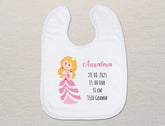 Personalisiertes Baby-Lätzchen | Prinzessin blonde Haare Geburtsdaten