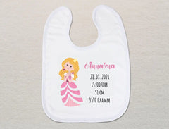 Personalisiertes Baby-Lätzchen | Prinzessin blonde Haare Geburtsdaten