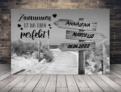 Personalisierte Leinwand Wegweiser Liebe für Paare mit Namen und Datum