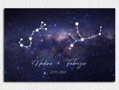 Personalisierte Leinwand Sternzeichen mit Namen und Datum