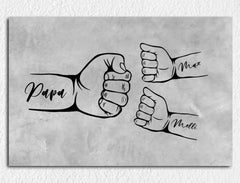 Personalisierte Leinwand Fauststoß Papa und Kinder mit Namen