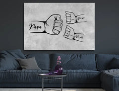 Personalisierte Leinwand Fauststoß Papa und Kinder mit Namen