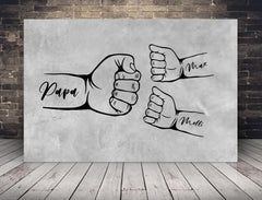 Personalisierte Leinwand Fauststoß Papa und Kinder mit Namen