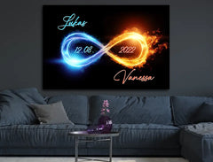 Personalisierte Leinwand Unendlichkeitszeichen mit Namen und Datum