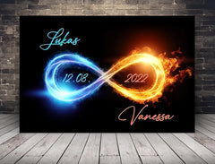 Personalisierte Leinwand Unendlichkeitszeichen mit Namen und Datum