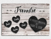 Personalisierte Leinwand Familie Herzen aus Holz mit Namen