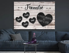 Personalisierte Leinwand Familie Herzen aus Holz mit Namen