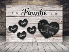 Personalisierte Leinwand Familie Herzen aus Holz mit Namen