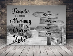 Personalisierte Leinwand Wegweiser Familie mit Namen