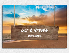 Personalisierte Leinwand Sonnenuntergang Beach mit Namen und Datum