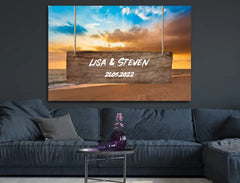 Personalisierte Leinwand Sonnenuntergang Beach mit Namen und Datum
