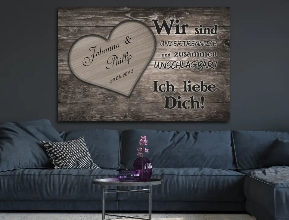 Personalisierte Leinwand | Herz aus Holz