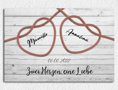 Personalisierte Leinwand Herzen aus Seil mit Namen