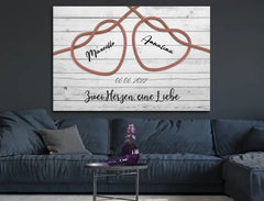 Personalisierte Leinwand Herzen aus Seil mit Namen