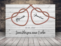 Personalisierte Leinwand Herzen aus Seil mit Namen