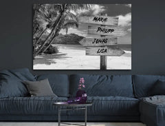 Personalisierte Leinwand Wegweiser am Strand Familie mit Namen