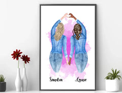 Personalisiertes Bild im Rahmen beste Freundinnen Clipart mit Namen