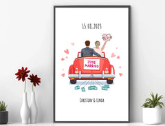 Personalisiertes Bild im Rahmen Wedding Car Clipart mit Namen