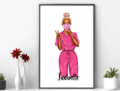 Personalisiertes Bild im Rahmen Clipart Krankenschwester mit Name