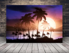 Deko-Leinwand Sonnenuntergang hinter Palmen