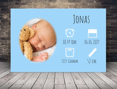 Personalisierte Leinwand mit Wunschbild und Geburtsdaten für Jungen