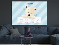 Personalisierte Leinwand Bärchen mit Geburtsdaten und Name neugeborene Jungen