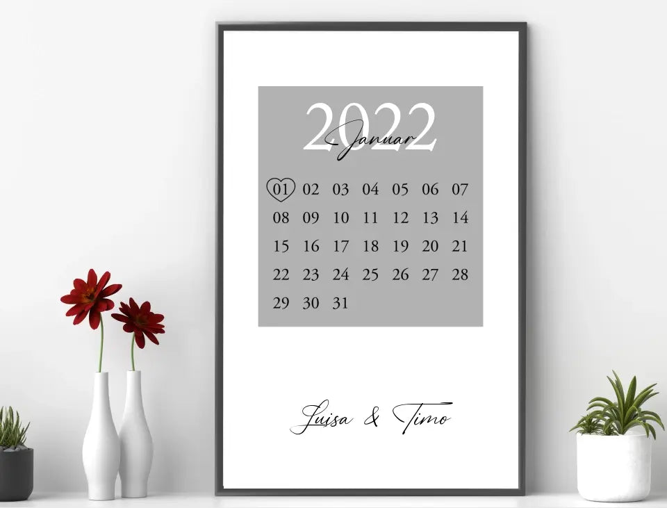 Personalisiertes Bild im Rahmen Jahrestag Kalender mit Namen