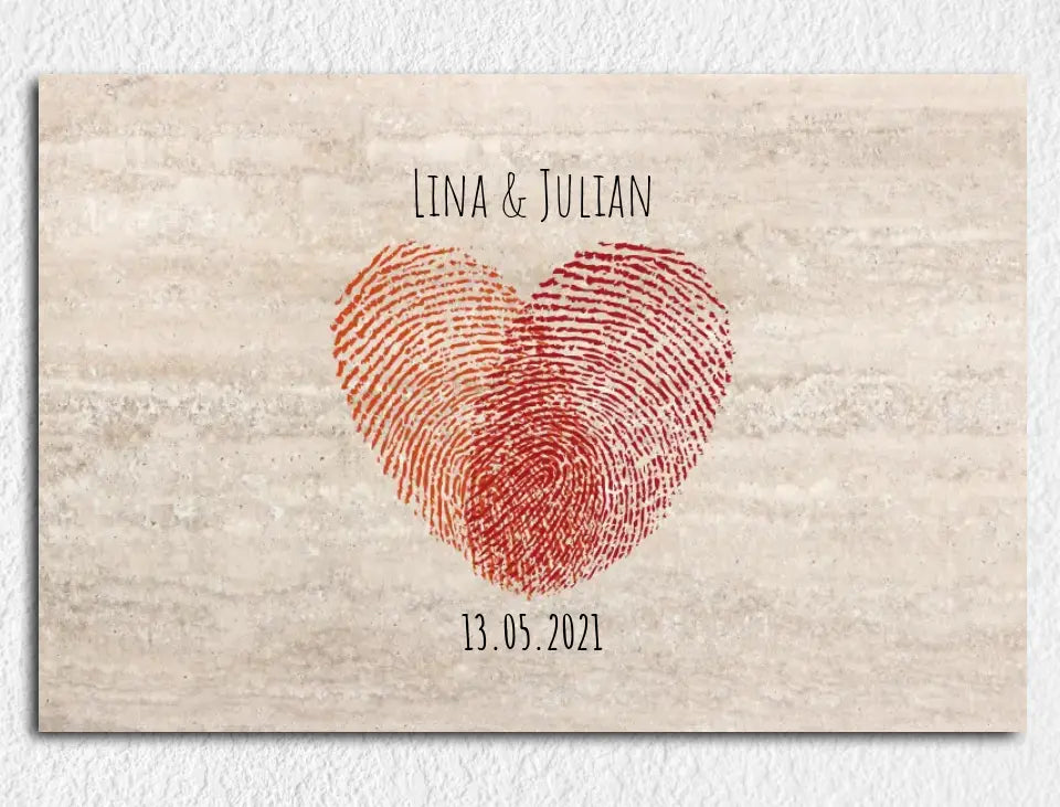 Personalisierte Leinwand Fingerabdrücke Paare mit Namen und Datum